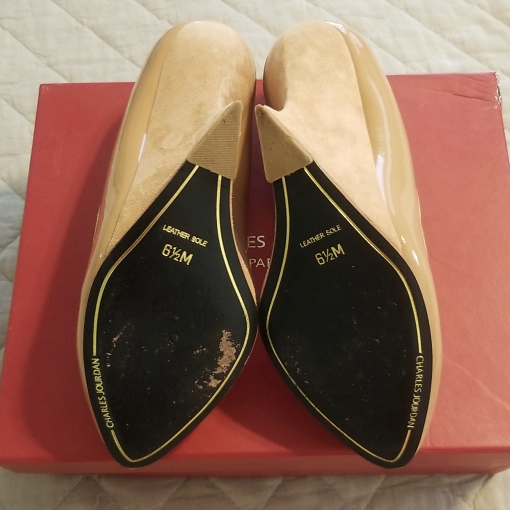 Charles Jourdan Paris Nude Patent Leather Wedge Heels - Picture 10 of 16